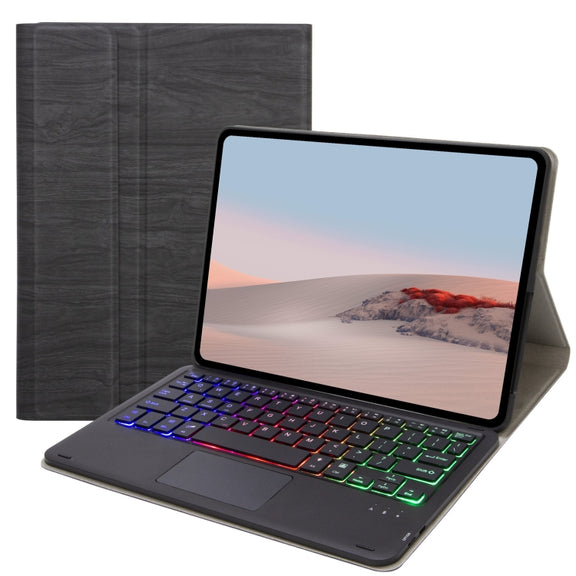 SFGO-AS Tree Texture Backlight Bluetooth Keyboard Leather Case with Touchpad For Microsoft Surface Go 4 / 3 / 2 / 1(Black + Black)