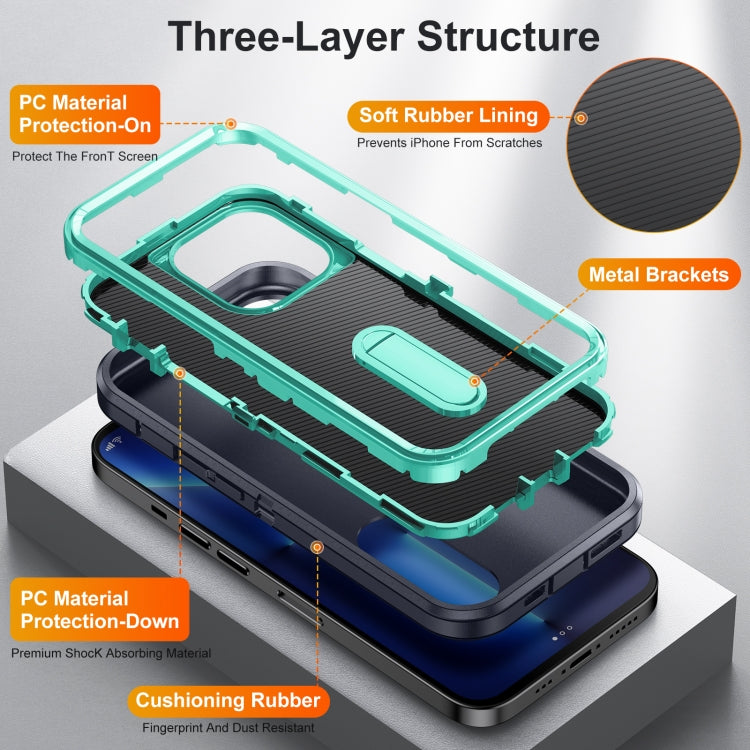 For iPhone 12 / 12 Pro 3 in 1 Rugged Holder Phone Case(Dark Blue+Light Blue) - iPhone 12 / 12 Pro Cases by PMC TechLife | Online Shopping South Africa | PMC TechLife