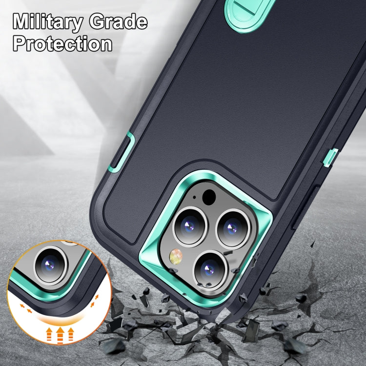 For iPhone 12 / 12 Pro 3 in 1 Rugged Holder Phone Case(Dark Blue+Light Blue) - iPhone 12 / 12 Pro Cases by PMC TechLife | Online Shopping South Africa | PMC TechLife