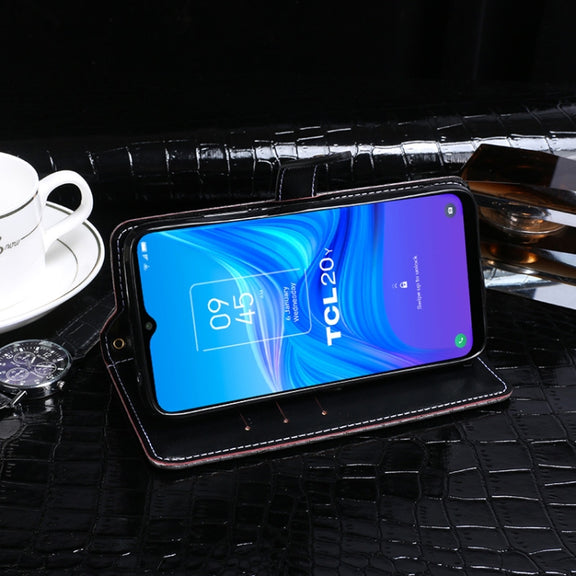 For TCL 20Y idewei Crocodile Texture Horizontal Flip Leather Phone Case(Dark Blue)