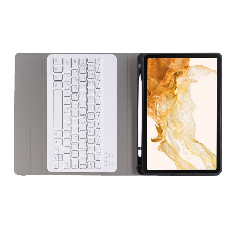A870B Bluetooth Keyboard Leather Case with Holder & TPU Pen Slot For Samsung Galaxy Tab S8 11 inch SM-X700 / SM-X706(Rose Gold)