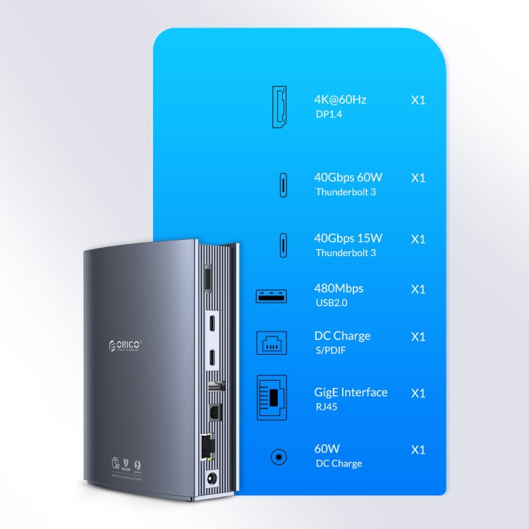 ORICO TB3-S3 Thunderbolt 3 Docking Station(Grey) - HDD Enclosure by ORICO | Online Shopping South Africa | PMC Jewellery | Buy Now Pay Later Mobicred