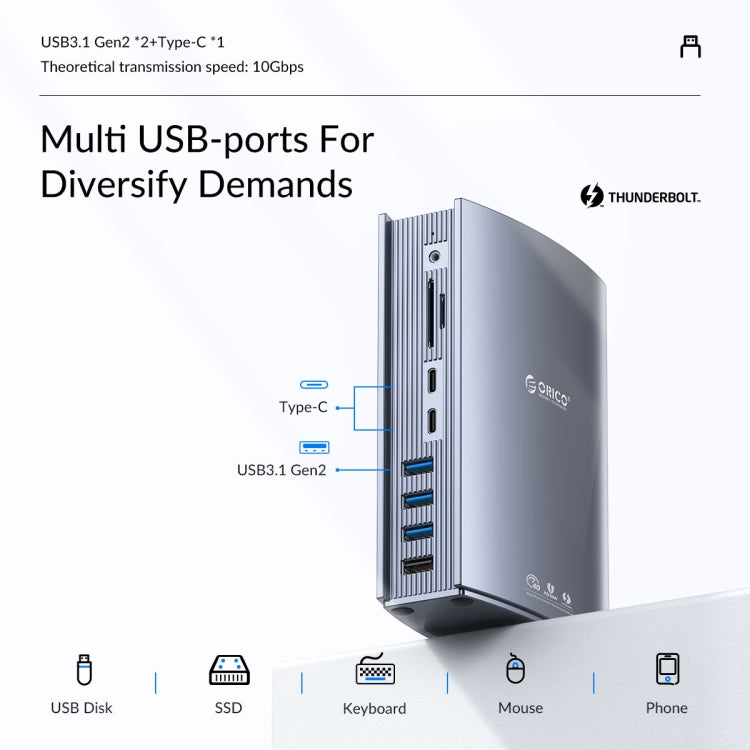 ORICO TB3-S3 Thunderbolt 3 Docking Station(Grey) - HDD Enclosure by ORICO | Online Shopping South Africa | PMC Jewellery | Buy Now Pay Later Mobicred