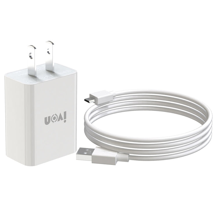 IVON AD-33 2 in 1 2.1A Single USB Port Travel Charger + 1m USB to Micro USB Data Cable Set, US Plug(White) - free shipping - PMC Jewellery - Order now!