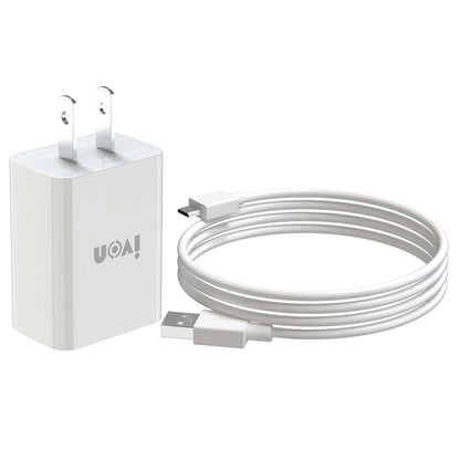 IVON AD-33 2 in 1 2.1A Single USB Port Travel Charger + 1m USB to Micro USB Data Cable Set, US Plug(White) - free shipping - PMC Jewellery - Order now!