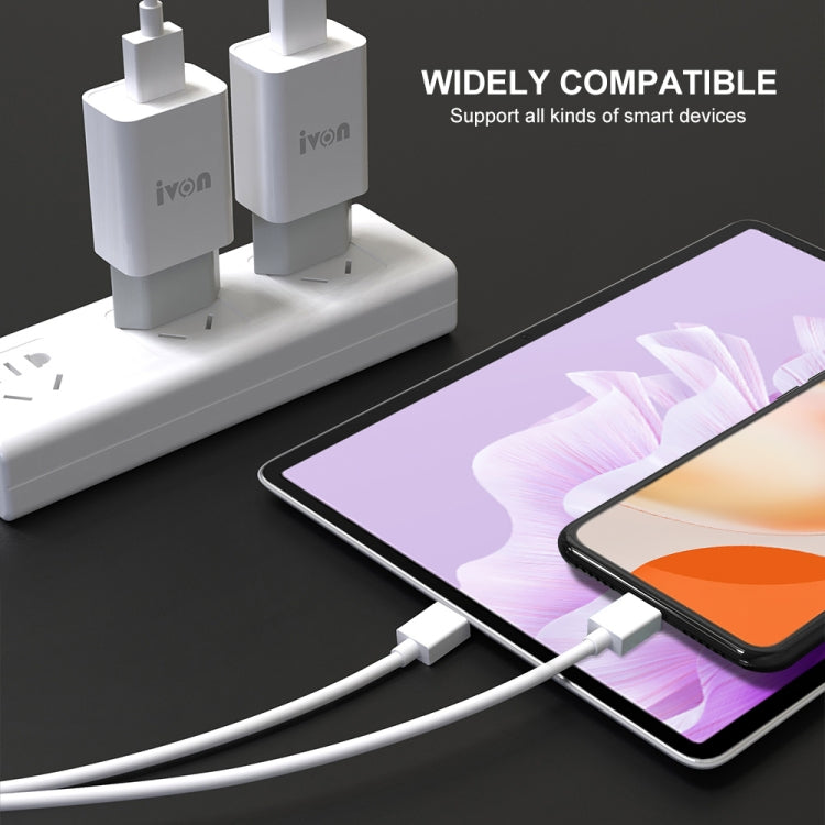 IVON AD-33 2 in 1 2.1A Single USB Port Travel Charger + 1m USB to Micro USB Data Cable Set, US Plug(White) - free shipping - PMC Jewellery - Order now!