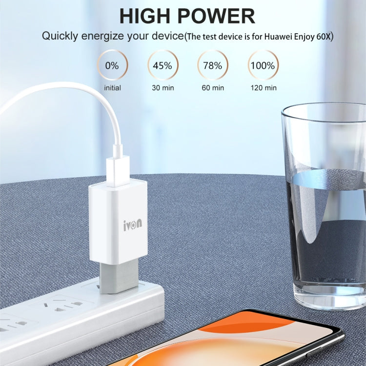 IVON AD-33 2 in 1 2.1A Single USB Port Travel Charger + 1m USB to Micro USB Data Cable Set, US Plug(White) - free shipping - PMC Jewellery - Order now!