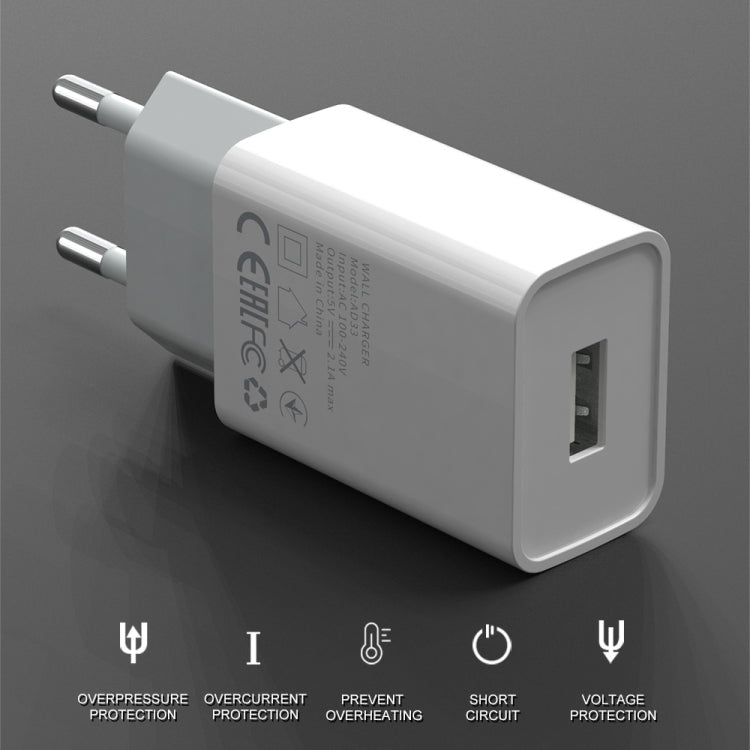 IVON AD-33 2 in 1 2.1A Single USB Port Travel Charger + 1m USB to Micro USB Data Cable Set, US Plug(White) - free shipping - PMC Jewellery - Order now!