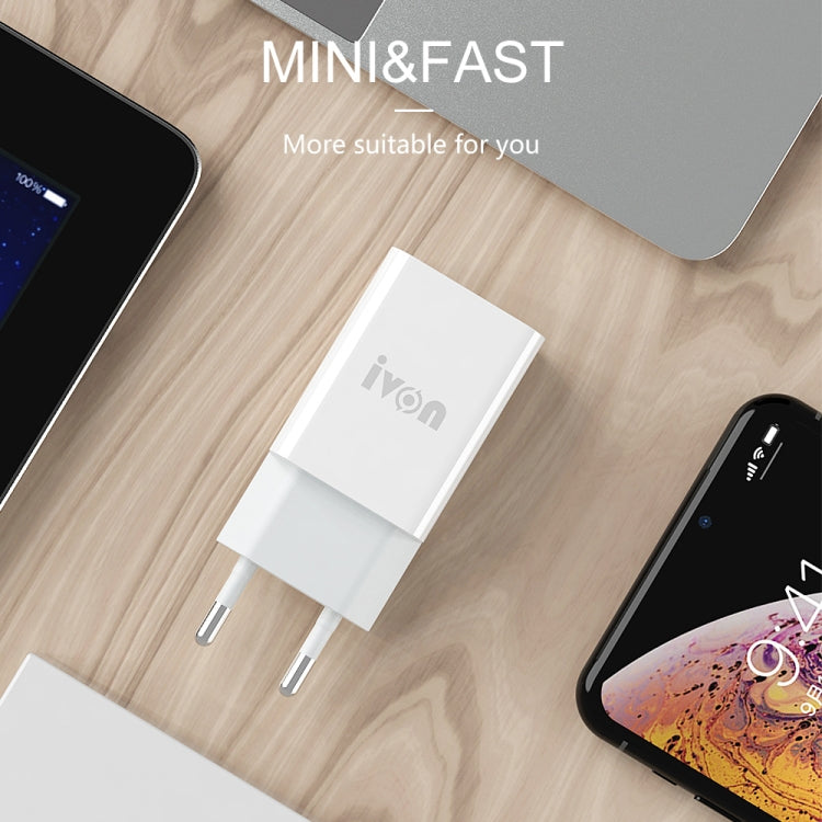 IVON AD-33 2 in 1 2.1A Single USB Port Travel Charger + 1m USB to Micro USB Data Cable Set, US Plug(White) - free shipping - PMC Jewellery - Order now!