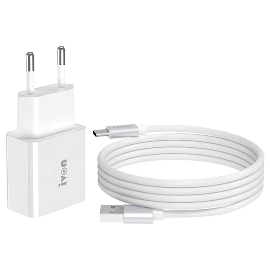IVON AD-35 2 in 1 18W QC3.0 USB Port Travel Charger + 1m USB to USB-C / Type-C Data Cable Set, EU Plug(White) - free shipping - PMC Jewellery - Order now!