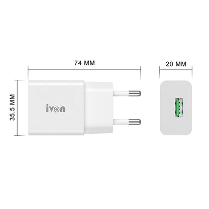 IVON AD-35 2 in 1 18W QC3.0 USB Port Travel Charger + 1m USB to USB-C / Type-C Data Cable Set, EU Plug(White) - free shipping - PMC Jewellery - Order now!