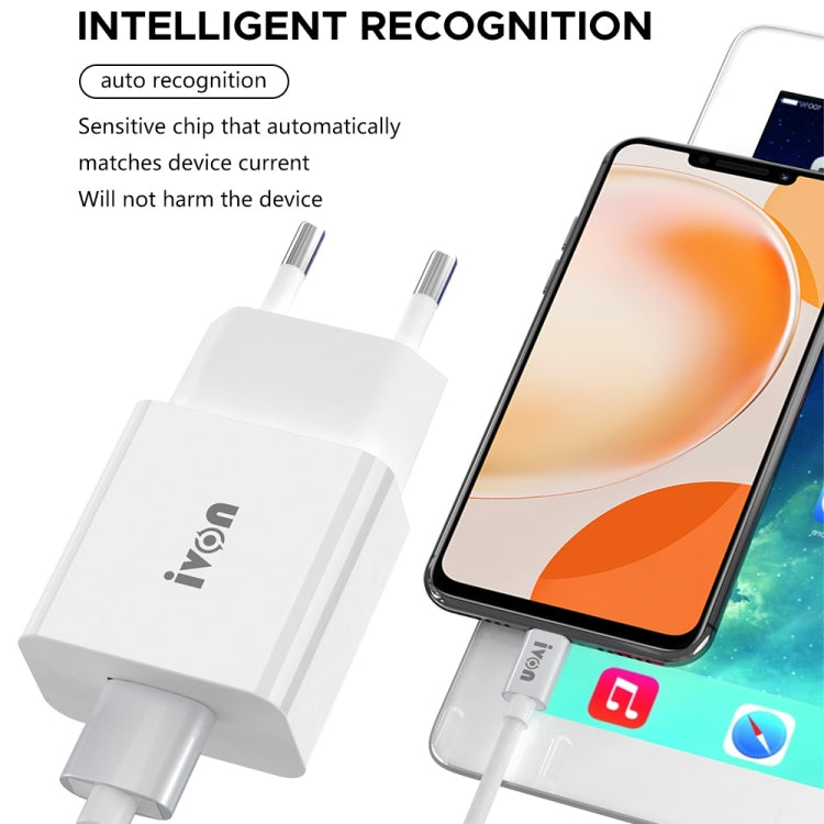 IVON AD-35 2 in 1 18W QC3.0 USB Port Travel Charger + 1m USB to USB-C / Type-C Data Cable Set, EU Plug(White) - free shipping - PMC TechLife - Order now!