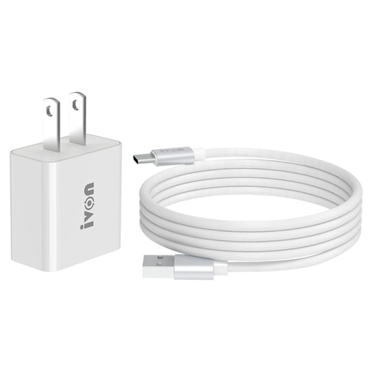 IVON AD-35 2 in 1 18W QC3.0 USB Port Travel Charger + 1m USB to USB-C / Type-C Data Cable Set, US Plug(White) - USB Charger by IVON | Online Shopping South Africa | PMC Jewellery | Buy Now Pay Later Mobicred