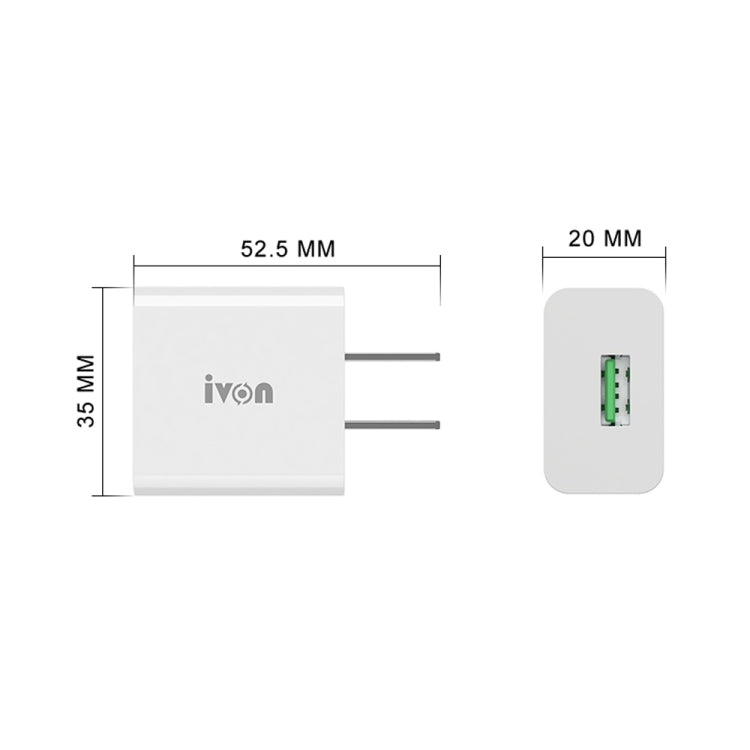IVON AD-35 2 in 1 18W QC3.0 USB Port Travel Charger + 1m USB to USB-C / Type-C Data Cable Set, US Plug(White) - USB Charger by IVON | Online Shopping South Africa | PMC Jewellery | Buy Now Pay Later Mobicred