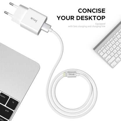 IVON AD-35 2 in 1 18W QC3.0 USB Port Travel Charger + 1m USB to USB-C / Type-C Data Cable Set, US Plug(White) - USB Charger by IVON | Online Shopping South Africa | PMC Jewellery | Buy Now Pay Later Mobicred