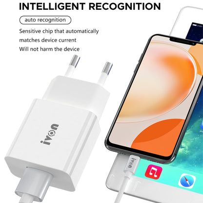 IVON AD-35 2 in 1 18W QC3.0 USB Port Travel Charger + 1m USB to USB-C / Type-C Data Cable Set, US Plug(White) - USB Charger by IVON | Online Shopping South Africa | PMC Jewellery | Buy Now Pay Later Mobicred