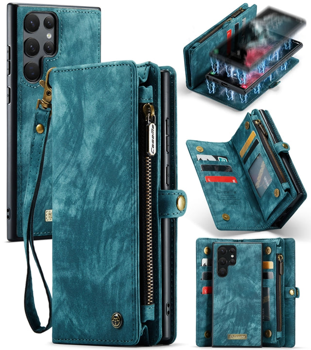 For Samsung Galaxy S22 Ultra 5G CaseMe-008 Detachable Multifunctional Horizontal Flip Leather Case(Green)