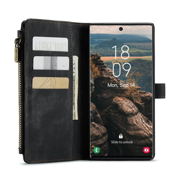 For Samsung Galaxy S22 Ultra 5G CaseMe C30 Multifunctional Phone Leather Case with Holder & Card Slot & Wallet(Black)