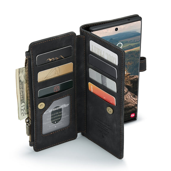 For Samsung Galaxy S22 Ultra 5G CaseMe C30 Multifunctional Phone Leather Case with Holder & Card Slot & Wallet(Black)