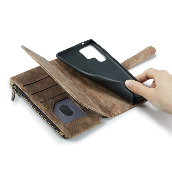 For Samsung Galaxy S22 Ultra 5G CaseMe C30 Multifunctional Phone Leather Case with Holder & Card Slot & Wallet(Brown)