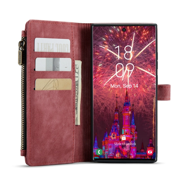 For Samsung Galaxy S22 Ultra 5G CaseMe C30 Multifunctional Phone Leather Case with Holder & Card Slot & Wallet(Red)