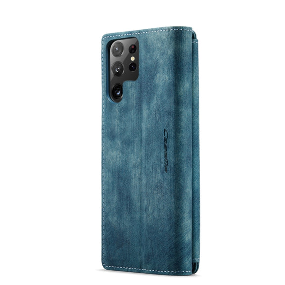 For Samsung Galaxy S22 Ultra 5G CaseMe C30 Multifunctional Phone Leather Case with Holder & Card Slot & Wallet(Blue)