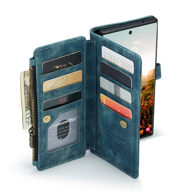 For Samsung Galaxy S22 Ultra 5G CaseMe C30 Multifunctional Phone Leather Case with Holder & Card Slot & Wallet(Blue)