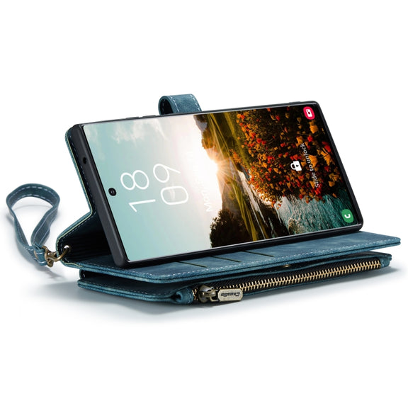 For Samsung Galaxy S22 Ultra 5G CaseMe C30 Multifunctional Phone Leather Case with Holder & Card Slot & Wallet(Blue)