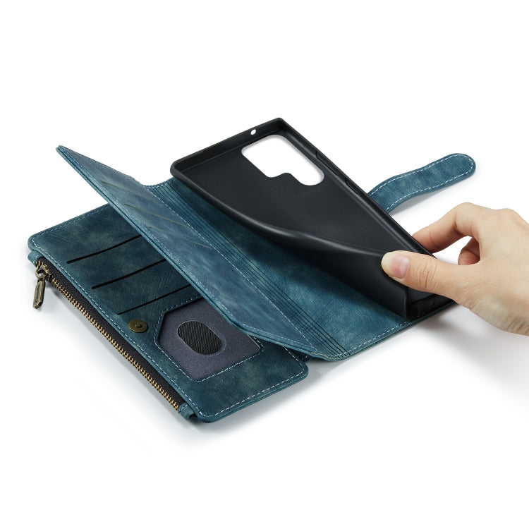 For Samsung Galaxy S22 Ultra 5G CaseMe C30 Multifunctional Phone Leather Case with Holder & Card Slot & Wallet(Blue)