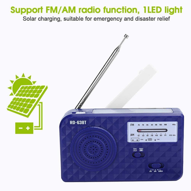 RD-638T Two-band Solar Powered AM / FM Radio Player Flashlight with Dynamo Function(Blue) - Radio Player by PMC TechLife | Online Shopping South Africa | PMC TechLife | Buy Now Pay Later Mobicred
