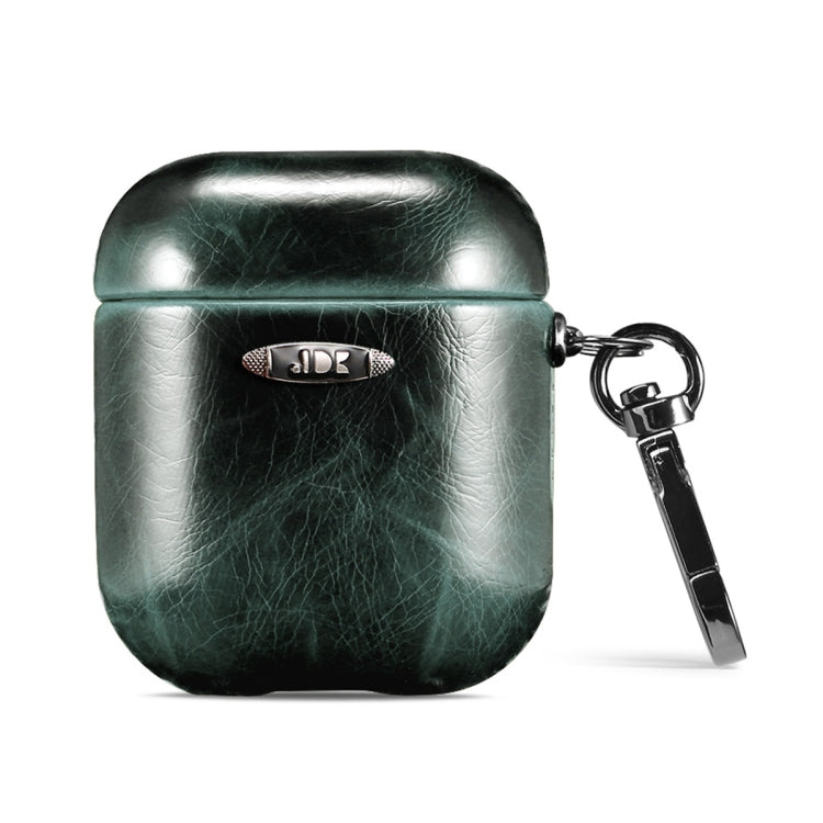 Oil Wax Leather Texture Earphone Protective Case with Hang Buckle For AirPods 1 / 2(Dark Green) - For AirPods 1/2 by PMC Jewellery | Online Shopping South Africa | PMC Jewellery | Buy Now Pay Later Mobicred
