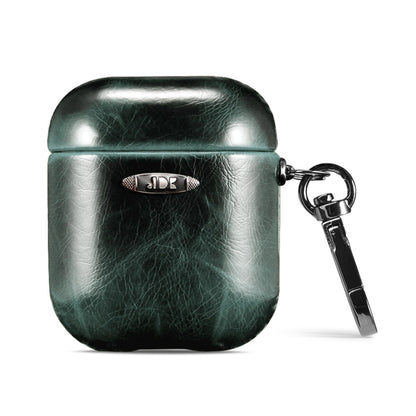 Oil Wax Leather Texture Earphone Protective Case with Hang Buckle For AirPods 1 / 2(Dark Green) - For AirPods 1/2 by PMC Jewellery | Online Shopping South Africa | PMC Jewellery | Buy Now Pay Later Mobicred