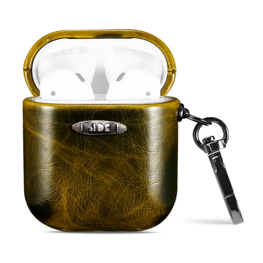 Oil Wax Leather Texture Earphone Protective Case with Hang Buckle For AirPods 1 / 2(Yellow) - For AirPods 1/2 by PMC Jewellery | Online Shopping South Africa | PMC Jewellery | Buy Now Pay Later Mobicred
