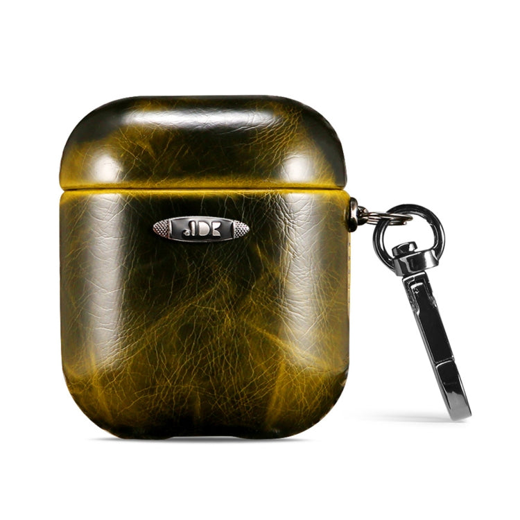 Oil Wax Leather Texture Earphone Protective Case with Hang Buckle For AirPods 1 / 2(Yellow) - For AirPods 1/2 by PMC Jewellery | Online Shopping South Africa | PMC Jewellery | Buy Now Pay Later Mobicred