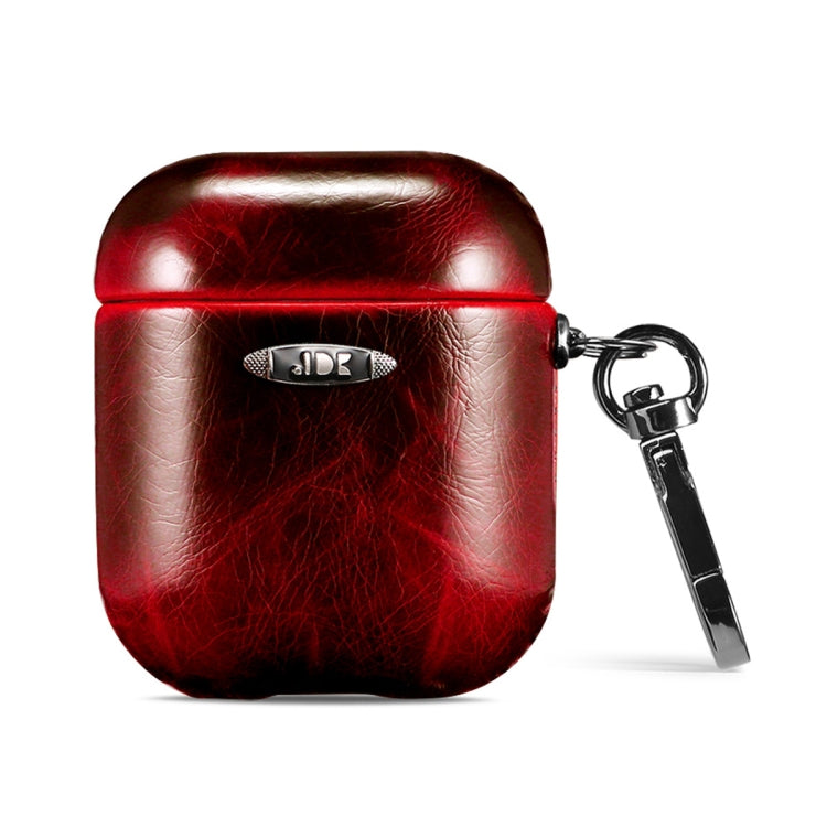 Oil Wax Leather Texture Earphone Protective Case with Hang Buckle For AirPods 1 / 2(Red) - For AirPods 1/2 by PMC Jewellery | Online Shopping South Africa | PMC Jewellery | Buy Now Pay Later Mobicred