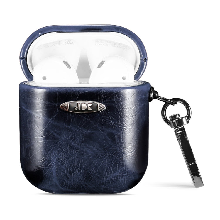 Oil Wax Leather Texture Earphone Protective Case with Hang Buckle For AirPods 1 / 2(Blue) - For AirPods 1/2 by PMC Jewellery | Online Shopping South Africa | PMC Jewellery | Buy Now Pay Later Mobicred