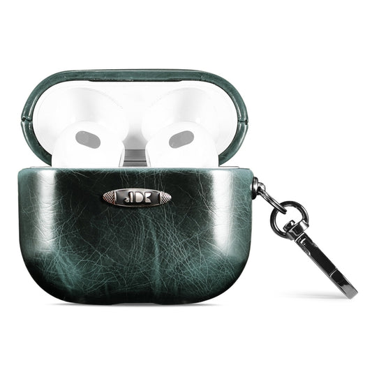 Oil Wax Leather Texture Earphone Protective Case with Hang Buckle For AirPods 3(Dark Green) - For AirPods 3 by PMC Jewellery | Online Shopping South Africa | PMC Jewellery | Buy Now Pay Later Mobicred