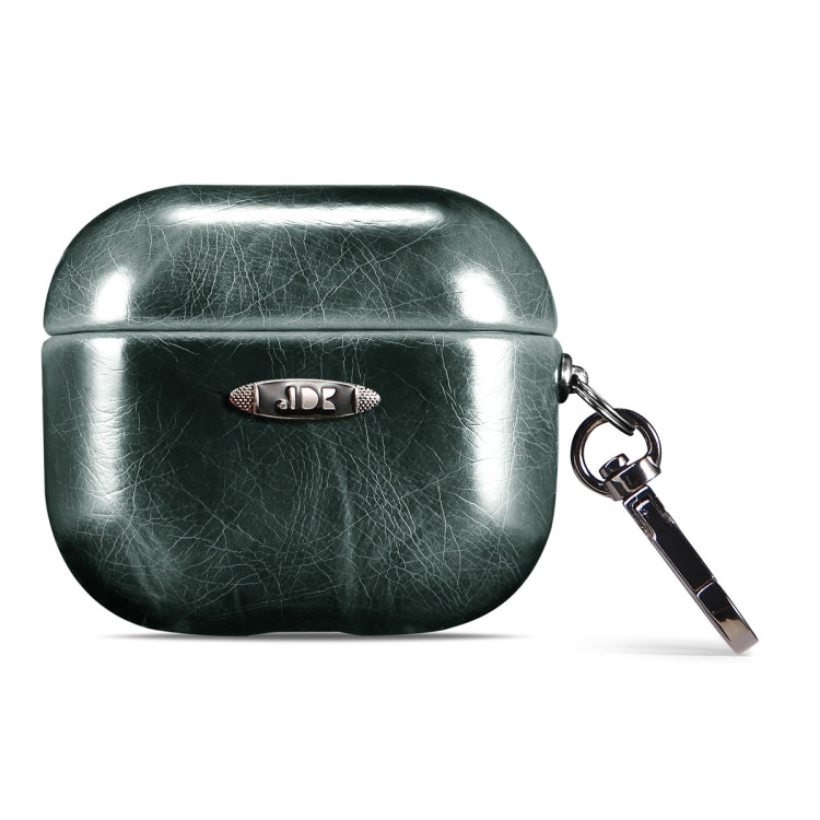 Oil Wax Leather Texture Earphone Protective Case with Hang Buckle For AirPods 3(Dark Green) - For AirPods 3 by PMC Jewellery | Online Shopping South Africa | PMC Jewellery | Buy Now Pay Later Mobicred