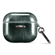 Oil Wax Leather Texture Earphone Protective Case with Hang Buckle For AirPods 3(Dark Green)