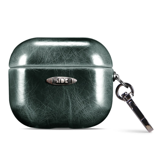 Oil Wax Leather Texture Earphone Protective Case with Hang Buckle For AirPods 3(Dark Green)