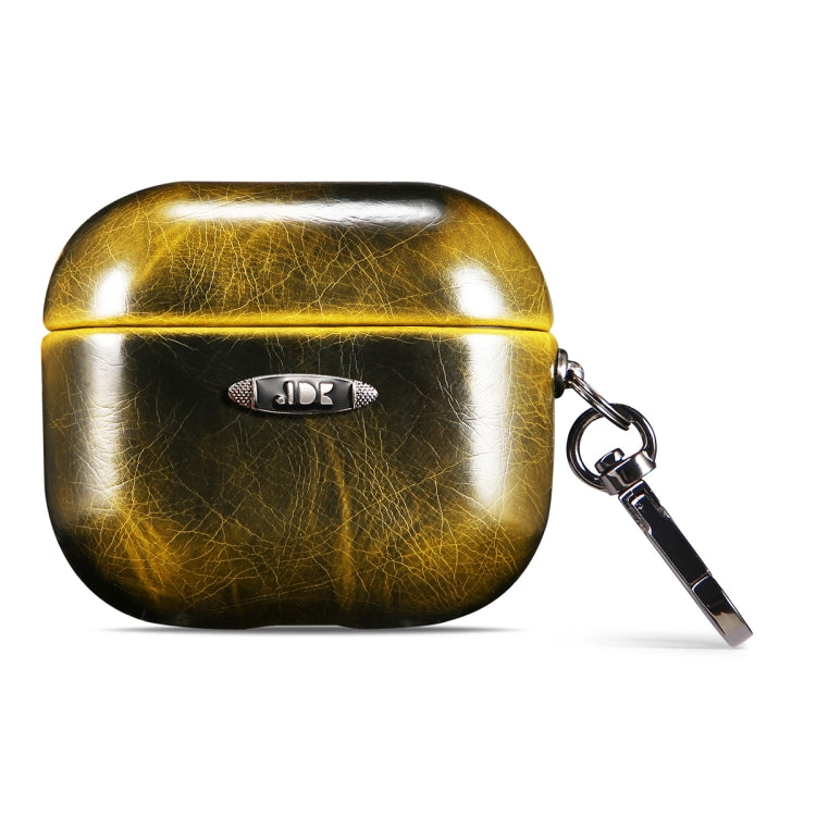 Oil Wax Leather Texture Earphone Protective Case with Hang Buckle For AirPods 3(Yellow) - For AirPods 3 by PMC Jewellery | Online Shopping South Africa | PMC Jewellery | Buy Now Pay Later Mobicred