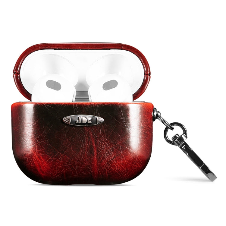 Oil Wax Leather Texture Earphone Protective Case with Hang Buckle For AirPods 3(Red) - For AirPods 3 by PMC Jewellery | Online Shopping South Africa | PMC Jewellery | Buy Now Pay Later Mobicred