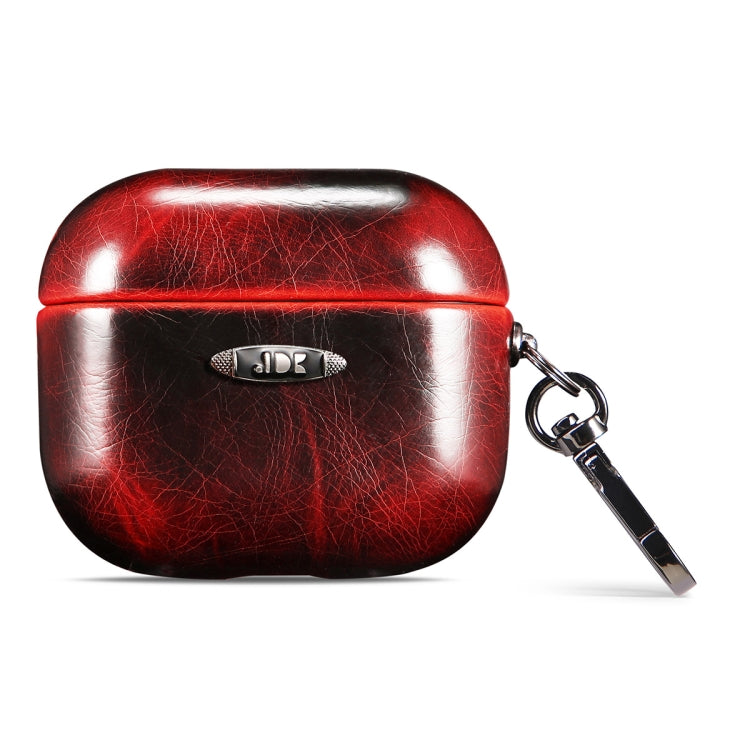 Oil Wax Leather Texture Earphone Protective Case with Hang Buckle For AirPods 3(Red) - For AirPods 3 by PMc TechLife | Online Shopping South Africa | PMc TechLife | Buy Now Pay Later Mobicred