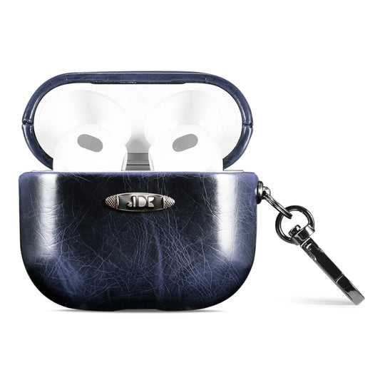 Oil Wax Leather Texture Earphone Protective Case with Hang Buckle For AirPods 3(Blue) - For AirPods 3 by PMC Jewellery | Online Shopping South Africa | PMC Jewellery | Buy Now Pay Later Mobicred