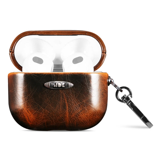 Oil Wax Leather Texture Earphone Protective Case with Hang Buckle For AirPods 3(Brown) - For AirPods 3 by PMC Jewellery | Online Shopping South Africa | PMC Jewellery | Buy Now Pay Later Mobicred