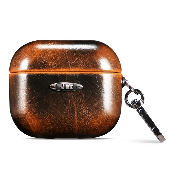 Oil Wax Leather Texture Earphone Protective Case with Hang Buckle For AirPods 3(Brown) - For AirPods 3 by PMC Jewellery | Online Shopping South Africa | PMC Jewellery | Buy Now Pay Later Mobicred