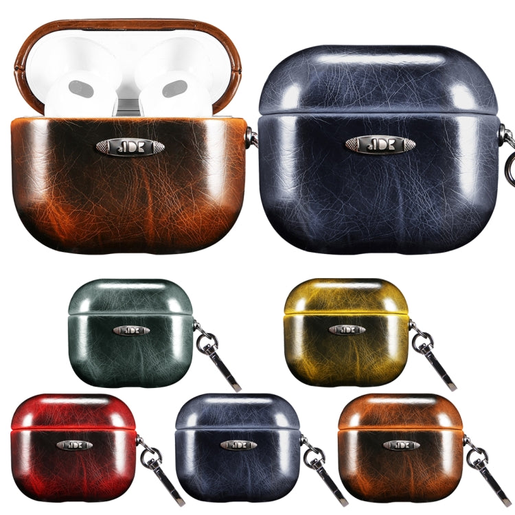 Oil Wax Leather Texture Earphone Protective Case with Hang Buckle For AirPods 3(Red) - For AirPods 3 by PMc TechLife | Online Shopping South Africa | PMc TechLife | Buy Now Pay Later Mobicred