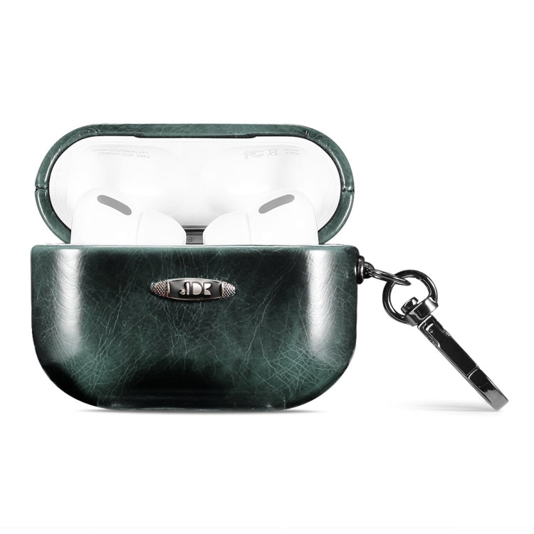 Oil Wax Leather Texture Earphone Protective Case with Hang Buckle For AirPods Pro(Dark Green) - free shipping - PMC Jewellery - Order now!