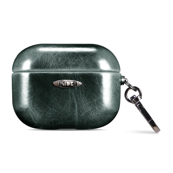 Oil Wax Leather Texture Earphone Protective Case with Hang Buckle For AirPods Pro(Dark Green)