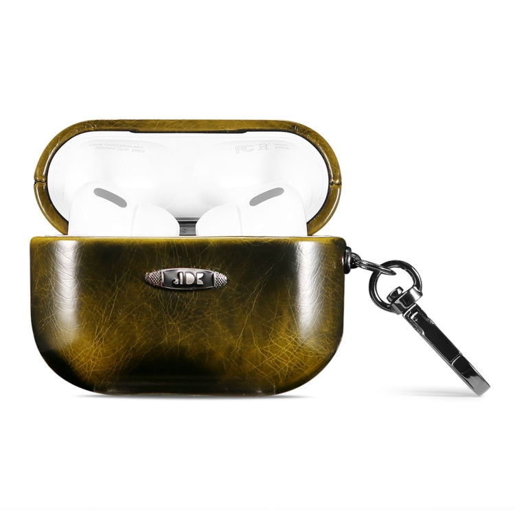 Oil Wax Leather Texture Earphone Protective Case with Hang Buckle For AirPods Pro(Yellow) - For AirPods 1/2 by PMC Jewellery | Online Shopping South Africa | PMC Jewellery | Buy Now Pay Later Mobicred